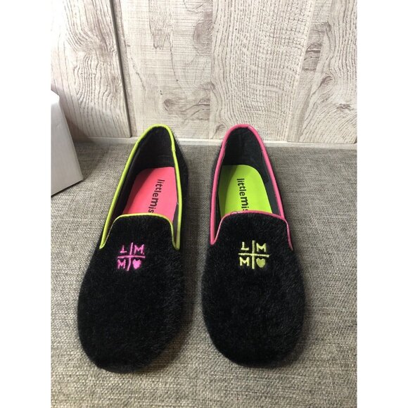 Little Miss Matched Womens Shoes Size 6 Flats Black Fuzzy Fabric - Picture 5 of 8